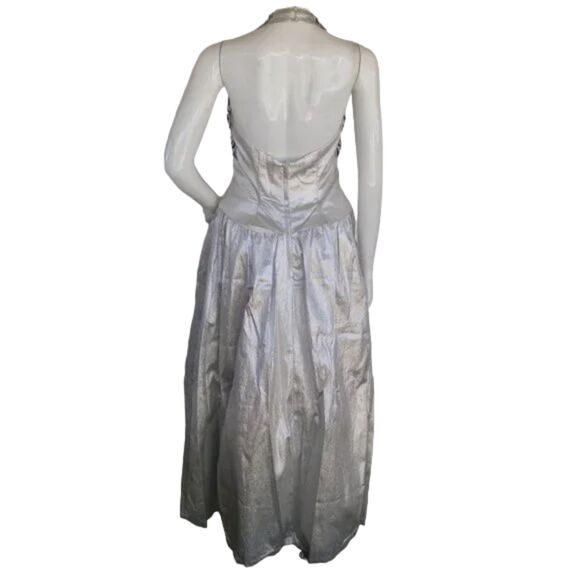 JESSICA McCLINTOCK Gown/Dress, XS/S, Silver Lame, Halter, Embellished Bustline - Picture 5 of 14